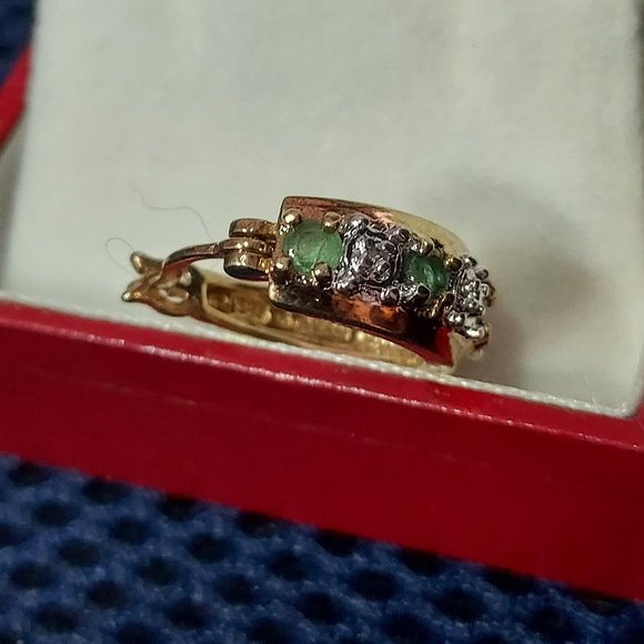 Round emerald & CZ and sterling w gold wash single earing 1.5 cm round - Picture 3 of 6